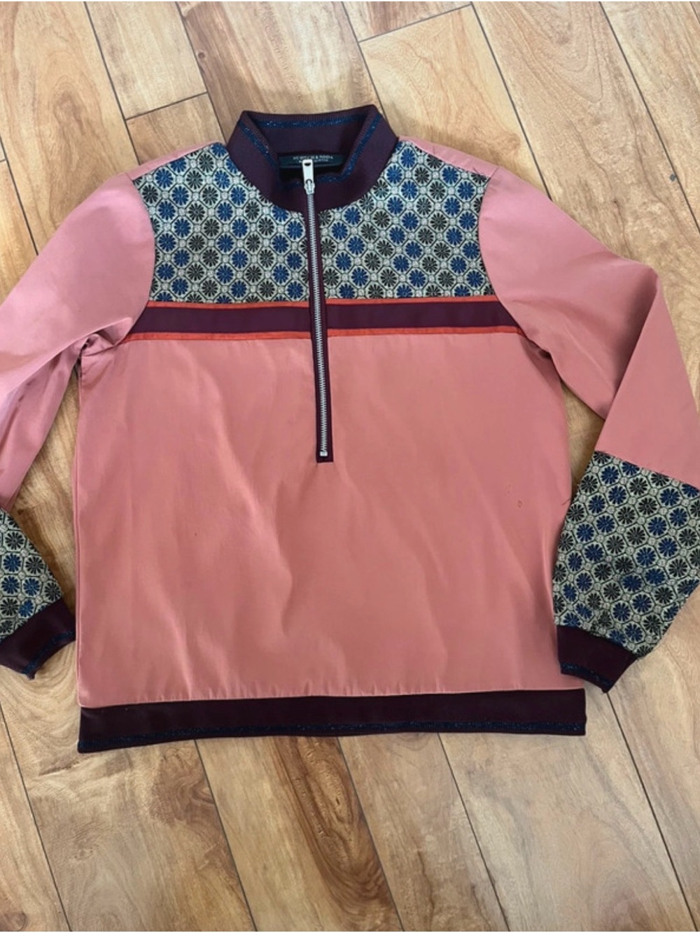Scotch & Soda Rose Pink Quarter-Zip Pullover with Patterned Yoke